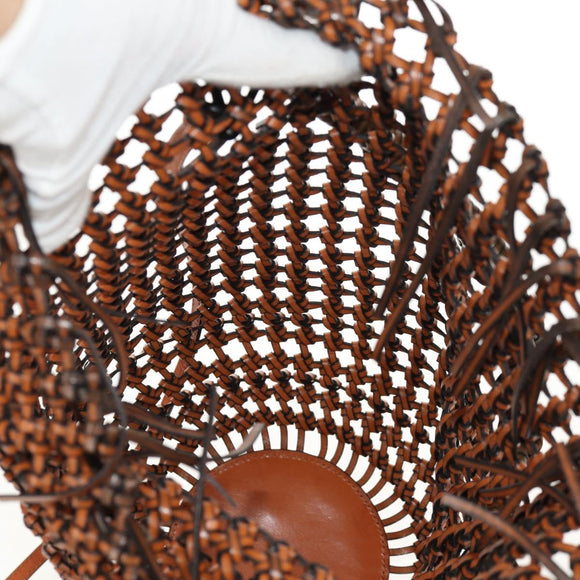 LOEWE Mesh Hand Bag Leather 2way Brown Auth ki6238V