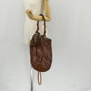 LOEWE Mesh Hand Bag Leather 2way Brown Auth ki6238V-18