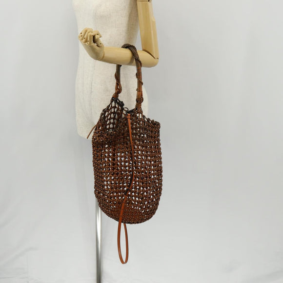 LOEWE Mesh Hand Bag Leather 2way Brown Auth ki6238V