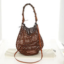 LOEWE Mesh Hand Bag Leather 2way Brown Auth ki6238V-12