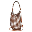 LOEWE Mesh Hand Bag Leather 2way Brown Auth ki6238V-13