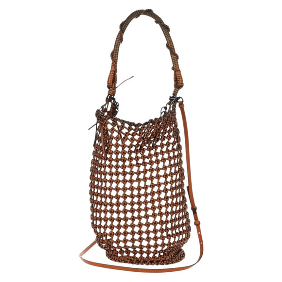 LOEWE Mesh Hand Bag Leather 2way Brown Auth ki6238V