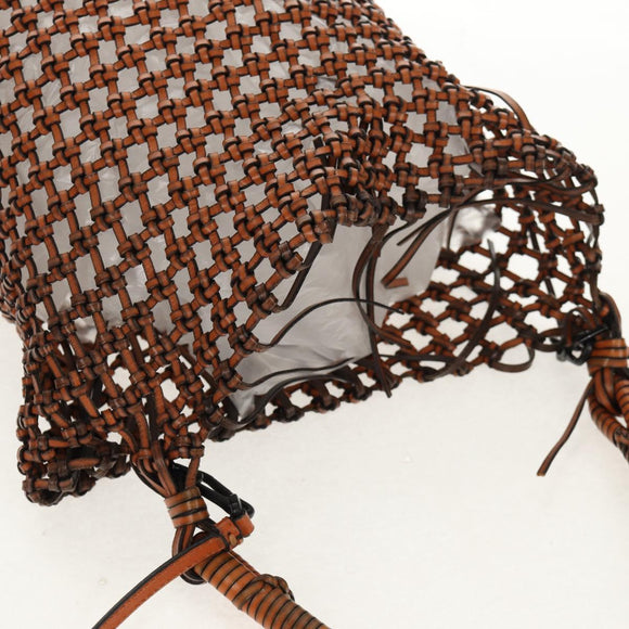 LOEWE Mesh Hand Bag Leather 2way Brown Auth ki6238V