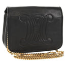 CELINE Chain Shoulder Bag Leather Black Gold Auth ki6240V-1