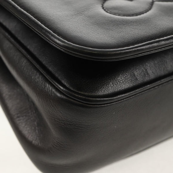 CELINE Chain Shoulder Bag Leather Black Gold Auth ki6240V