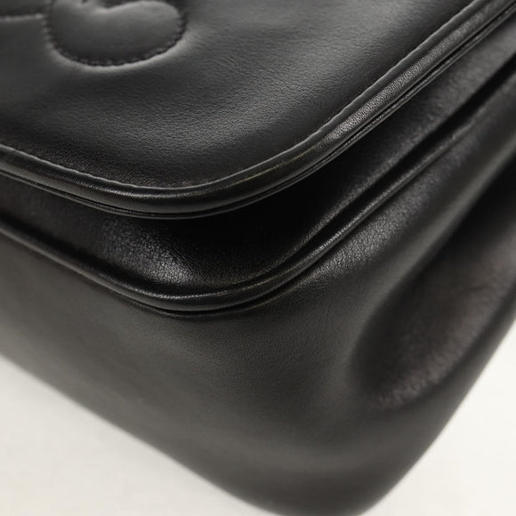 CELINE Chain Shoulder Bag Leather Black Gold Auth ki6240V