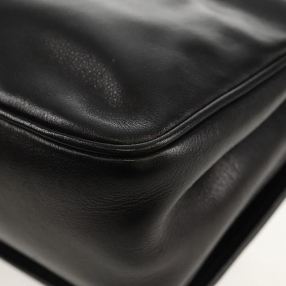 CELINE Chain Shoulder Bag Leather Black Gold Auth ki6240V