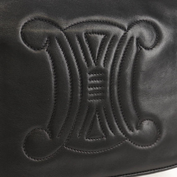 CELINE Chain Shoulder Bag Leather Black Gold Auth ki6240V