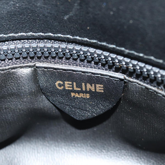 CELINE Chain Shoulder Bag Leather Black Gold Auth ki6240V