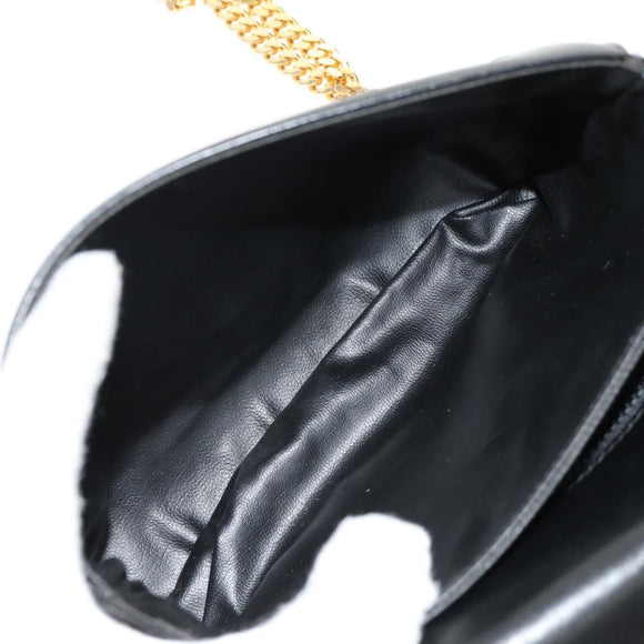 CELINE Chain Shoulder Bag Leather Black Gold Auth ki6240V