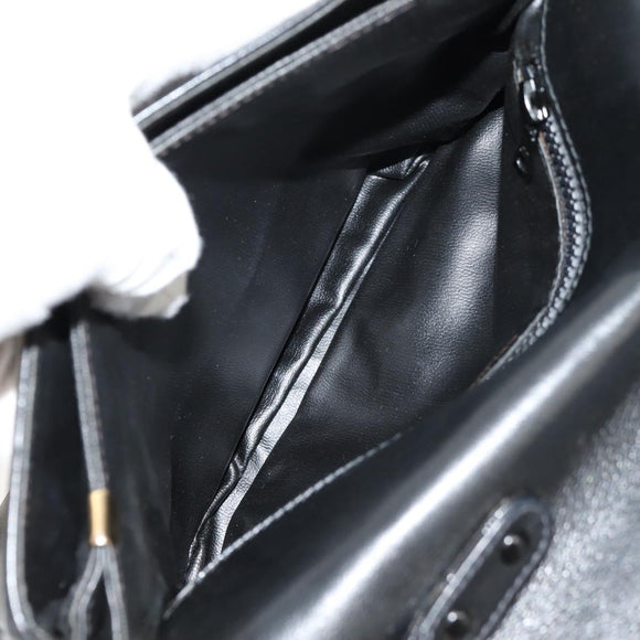 CELINE Chain Shoulder Bag Leather Black Gold Auth ki6240V