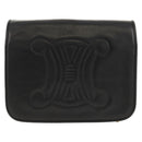 CELINE Chain Shoulder Bag Leather Black Gold Auth ki6240V-13