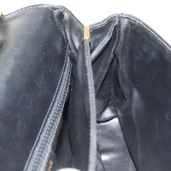 CELINE Chain Shoulder Bag Leather Black Gold Auth ki6240V