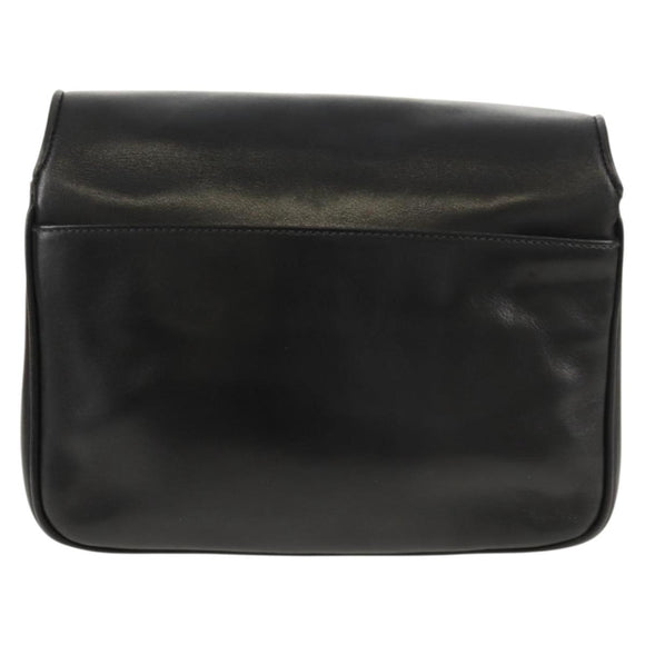 CELINE Chain Shoulder Bag Leather Black Gold Auth ki6240V