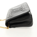CELINE Chain Shoulder Bag Leather Black Gold Auth ki6240V-3