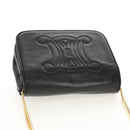 CELINE Chain Shoulder Bag Leather Black Gold Auth ki6240V-6