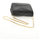 CELINE Chain Shoulder Bag Leather Black Gold Auth ki6240V-7