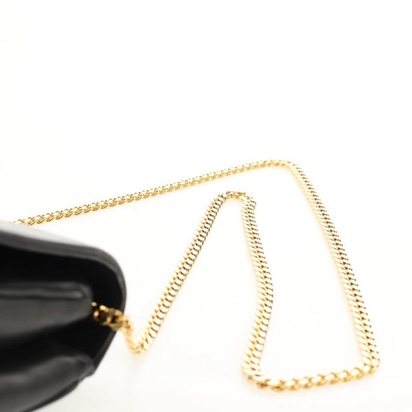 CELINE Chain Shoulder Bag Leather Black Gold Auth ki6240V