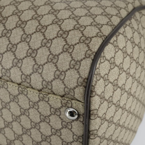 GUCCI GG Supreme Boston Bag PVC 2way Beige Silver 101672 Auth ki6241