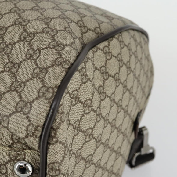 GUCCI GG Supreme Boston Bag PVC 2way Beige Silver 101672 Auth ki6241