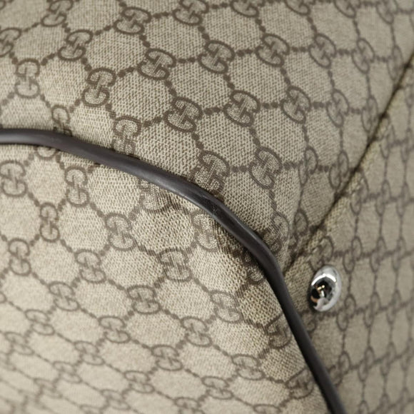 GUCCI GG Supreme Boston Bag PVC 2way Beige Silver 101672 Auth ki6241