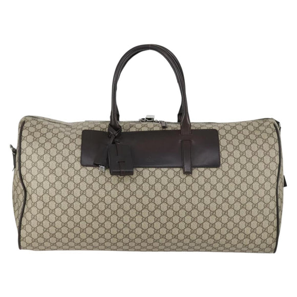 GUCCI GG Supreme Boston Bag PVC 2way Beige Silver 101672 Auth ki6241