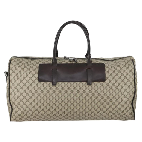 GUCCI GG Supreme Boston Bag PVC 2way Beige Silver 101672 Auth ki6241