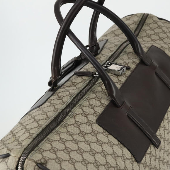 GUCCI GG Supreme Boston Bag PVC 2way Beige Silver 101672 Auth ki6241