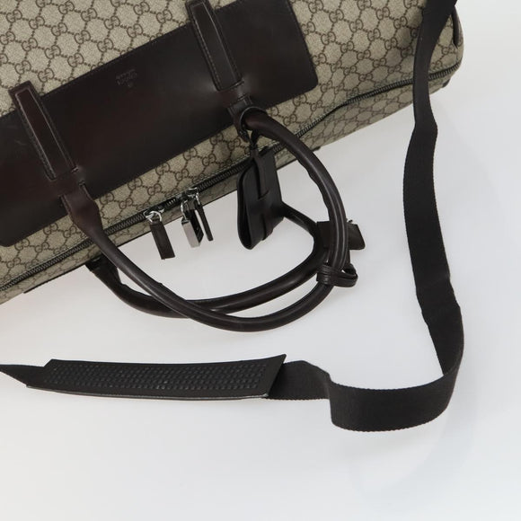 GUCCI GG Supreme Boston Bag PVC 2way Beige Silver 101672 Auth ki6241