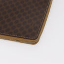 CELINE Macadam Canvas Travel Case PVC Leather Brown Gold Auth ki6242-8