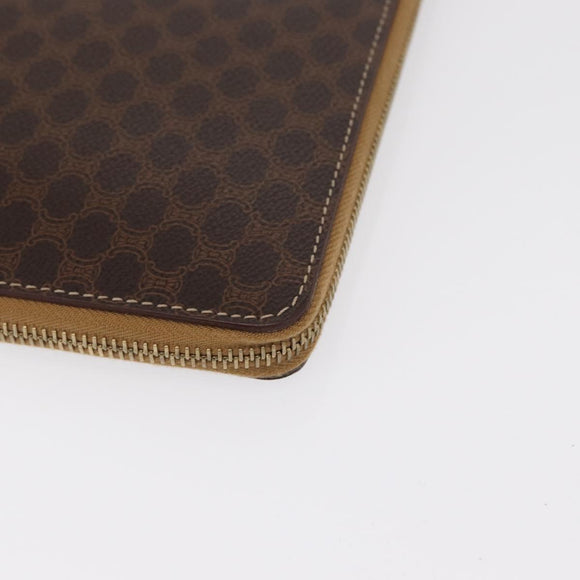 CELINE Macadam Canvas Travel Case PVC Leather Brown Gold Auth ki6242