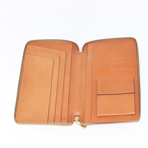 CELINE Macadam Canvas Travel Case PVC Leather Brown Gold Auth ki6242