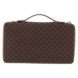 CELINE Macadam Canvas Travel Case PVC Leather Brown Gold Auth ki6242 - 0