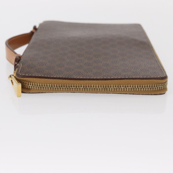 CELINE Macadam Canvas Travel Case PVC Leather Brown Gold Auth ki6242