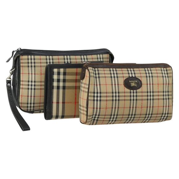 Burberrys Nova Check Clutch Bag Canvas 3 Set Beige Auth ki6243