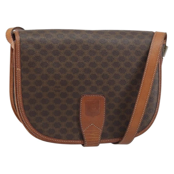 CELINE Macadam Canvas Shoulder Bag PVC Leather Brown Gold Auth ki6244