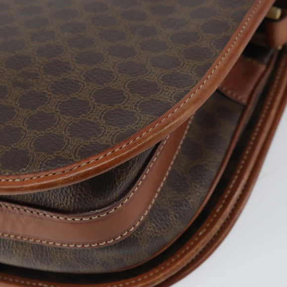 CELINE Macadam Canvas Shoulder Bag PVC Leather Brown Gold Auth ki6244