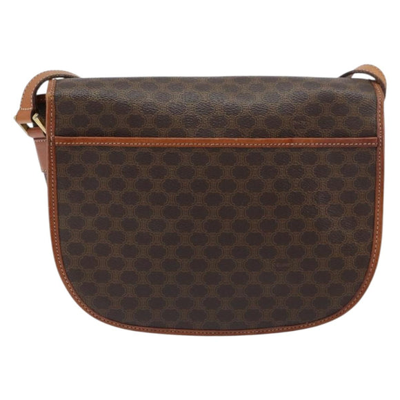 CELINE Macadam Canvas Shoulder Bag PVC Leather Brown Gold Auth ki6244