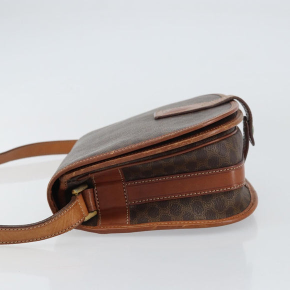 CELINE Macadam Canvas Shoulder Bag PVC Leather Brown Gold Auth ki6244