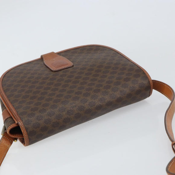 CELINE Macadam Canvas Shoulder Bag PVC Leather Brown Gold Auth ki6244