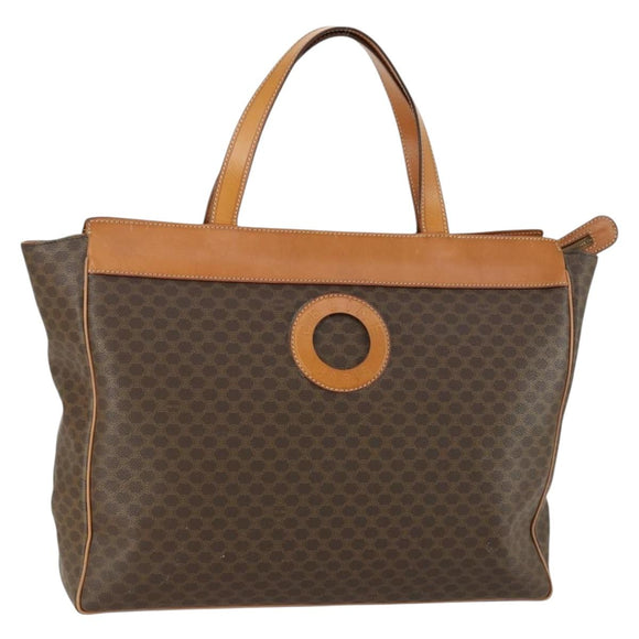 CELINE Macadam Canvas Tote Bag PVC Leather Brown Gold Auth ki6248