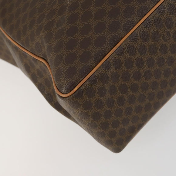 CELINE Macadam Canvas Tote Bag PVC Leather Brown Gold Auth ki6248