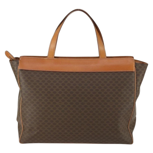 CELINE Macadam Canvas Tote Bag PVC Leather Brown Gold Auth ki6248