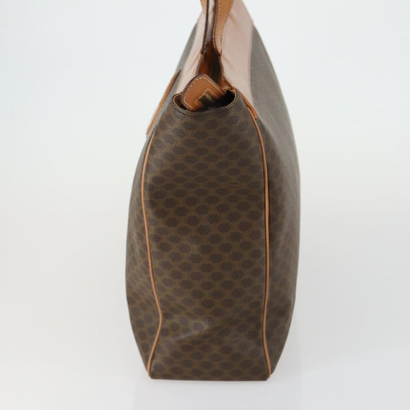 CELINE Macadam Canvas Tote Bag PVC Leather Brown Gold Auth ki6248