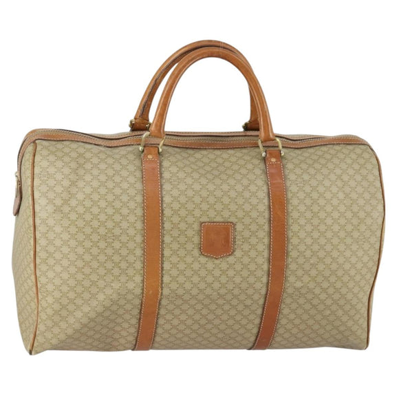 CELINE Macadam Canvas Boston Bag PVC Beige Gold Auth ki6249