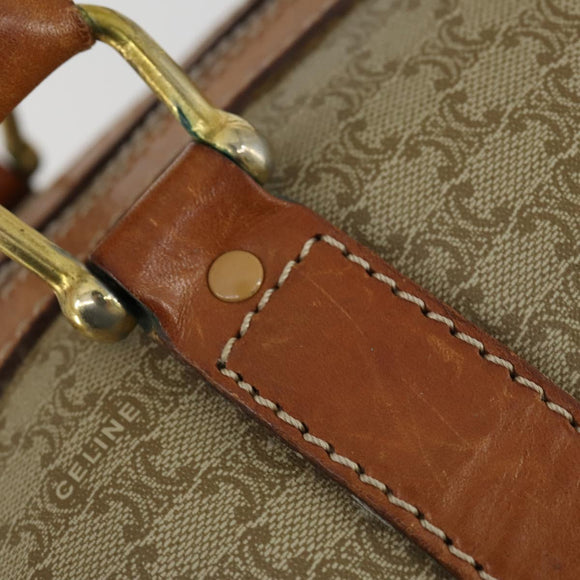 CELINE Macadam Canvas Boston Bag PVC Beige Gold Auth ki6249