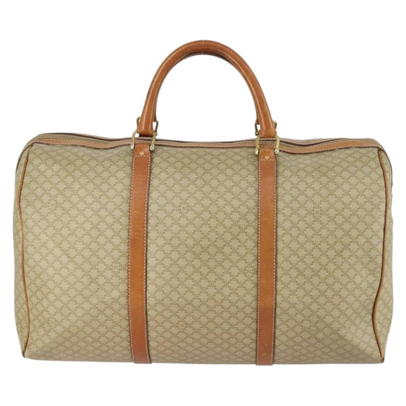 CELINE Macadam Canvas Boston Bag PVC Beige Gold Auth ki6249
