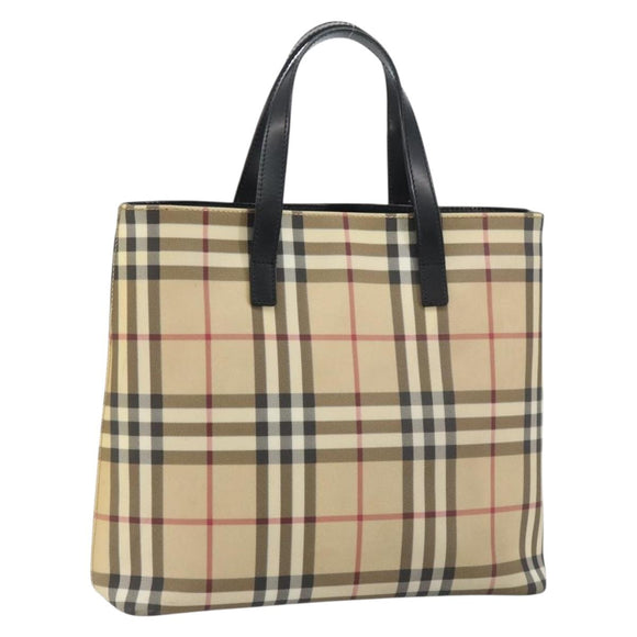 BURBERRY Nova Check Tote Bag PVC Beige Gold Auth ki6250