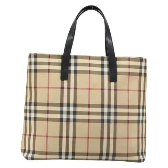 BURBERRY Nova Check Tote Bag PVC Beige Gold Auth ki6250