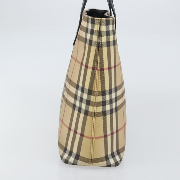 BURBERRY Nova Check Tote Bag PVC Beige Gold Auth ki6250